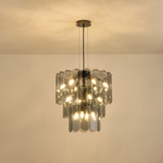Imagine Lustră metalică-sticlă 14 lumini 14xE14 Max 8W Ø550x1500mm Negru Arte Illumina Mira