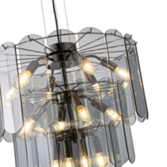 Imagine Lustră metalică-sticlă 14 lumini 14xE14 Max 8W Ø550x1500mm Negru Arte Illumina Mira