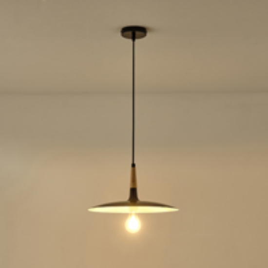 Imagine Lampa suspendată metal-lemn cu un singur corp de iluminat 1XE27 max 15W Ø350X1250mm negru-lemn Arte Illumina Essential