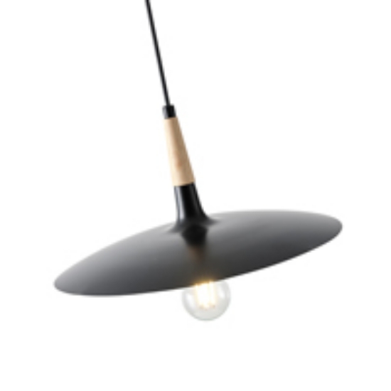 Imagine Lampa suspendată metal-lemn cu un singur corp de iluminat 1XE27 max 15W Ø350X1250mm negru-lemn Arte Illumina Essential