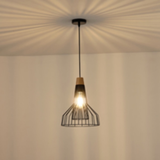 Imagine Lampa suspendată metalică cu un singur corp de iluminat 1XE27 Max 15W Ø260X1240mm Neagră Arte Illumina Tassel