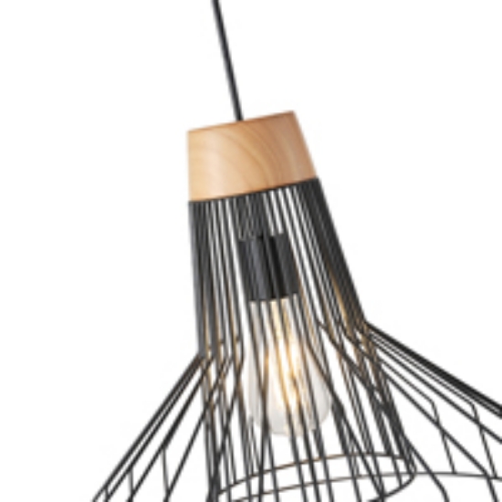Imagine Lampa suspendată metalică cu un singur corp 1XE27 Max 15W Ø360X1380mm neagră Arte Illumina Tassel