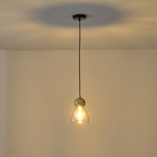 Imagine Lampa suspendată metal-sticlă cu un singur bec 1XE27 max 15W Ø130X1220mm neagră Arte Illumina Aurelia