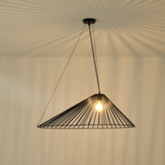 Imagine Lampa suspendată metalică cu un singur corp 1XE27 Max 15W Ø800X1360mm Neagră Arte Illumina RAY