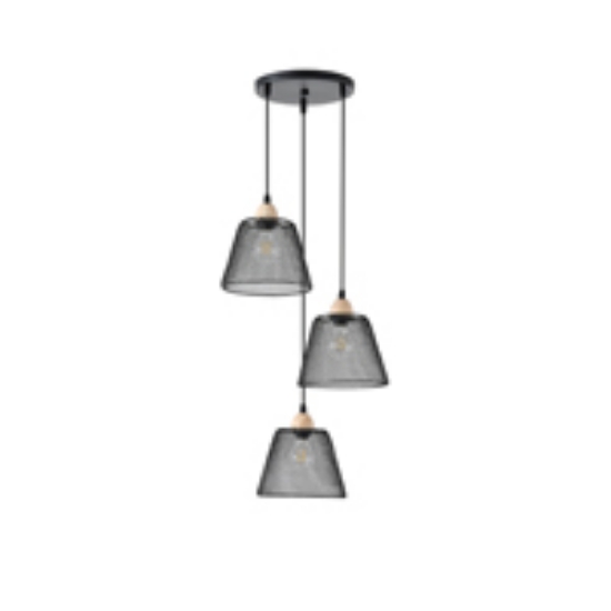 Imagine Lumină suspendată metalică 3 lumini 3XE27 max 15W Ø370X1260mm rozetă neagră Arte Illumina NET