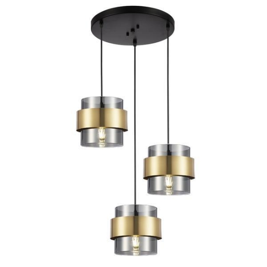 Imagine Lumină suspendată metal-sticlă 3 lumini 3XE27 max 15W Ø430X1215mm rozetă negru-aurie Arte Illumina Reliac