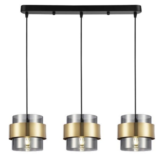 Imagine Lumină suspendată metal-sticlă 3 lumini 3XE27 max 15W 700X1215mm negru-aurie Arte Illumina Reliac