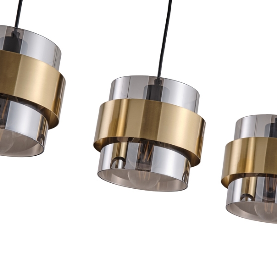 Imagine Lumină suspendată metal-sticlă 3 lumini 3XE27 max 15W 700X1215mm negru-aurie Arte Illumina Reliac