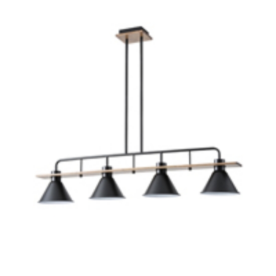 Imagine Lumină suspendată din lemn și metal 4 lumini 4X27 Max 15W 1030X180X865mm negru Arte Illumina Cono