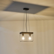 Imagine Lumină suspendată din lemn și metal 2 lumini 2X27 max 15W 300X125X1230mm negru-maro Arte Illumina Multipla