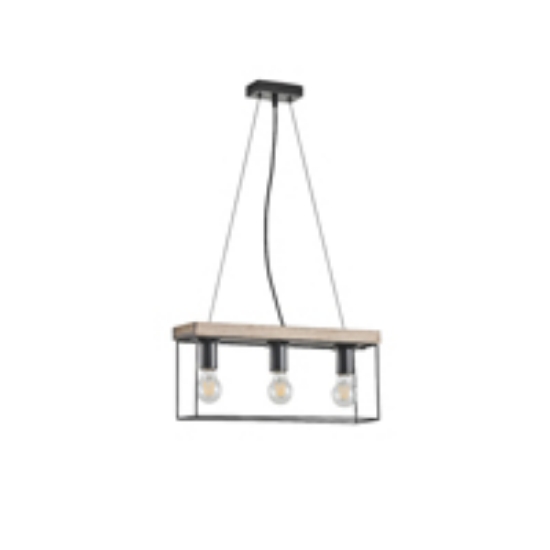 Imagine Lumină suspendată din lemn și metal 3 lumini 3xE27 Max 15W 480X125X1230mm negru-maro Arte Illumina Multipla