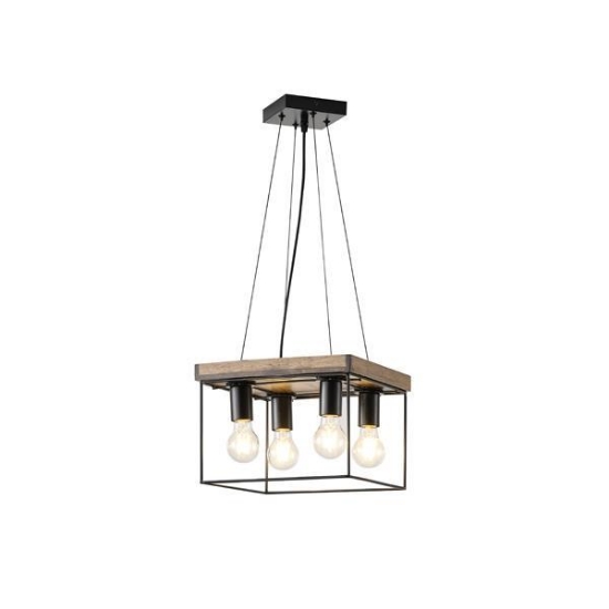 Imagine Lumină suspendată din lemn și metal 4 lumini 4X27 Max 15W 300X300X1230mm negru-maro Arte Illumina Multipla