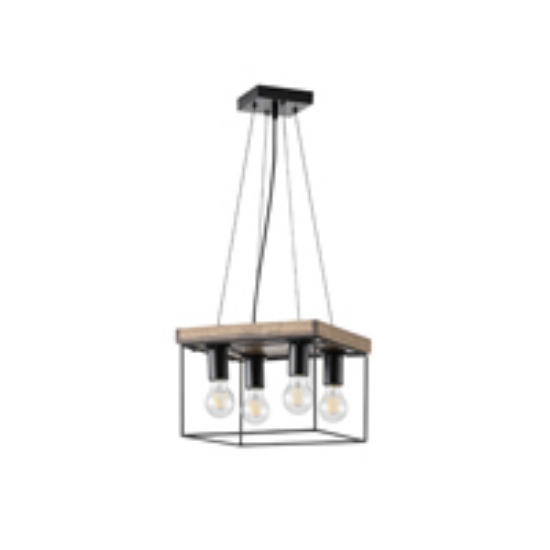Imagine Lumină suspendată din lemn și metal 4 lumini 4X27 Max 15W 300X300X1230mm negru-maro Arte Illumina Multipla