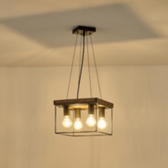 Imagine Lumină suspendată din lemn și metal 4 lumini 4X27 Max 15W 300X300X1230mm negru-maro Arte Illumina Multipla
