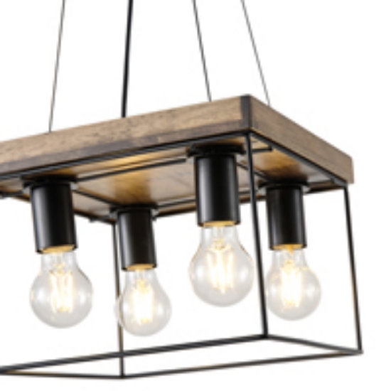 Imagine Lumină suspendată din lemn și metal 4 lumini 4X27 Max 15W 300X300X1230mm negru-maro Arte Illumina Multipla