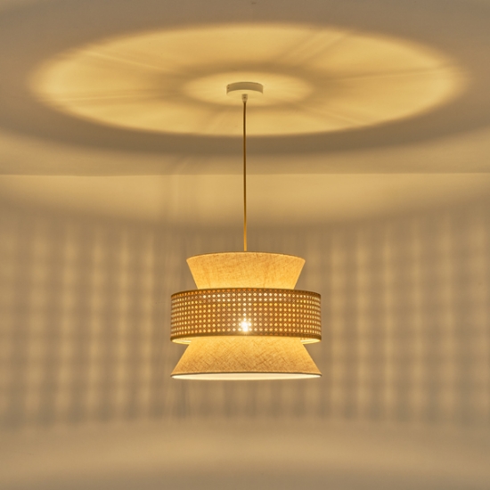 Imagine Lampa suspendată metal-textil unică 1XE27 max 15W Ø400X1310mm crem-alb Arte Illumina Isla