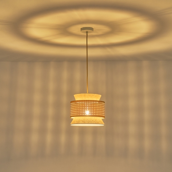 Imagine Lampa suspendată metal-textil unică 1XE27 max 15W Ø260X1260mm crem-alb Arte Illumina Isla