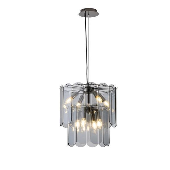 Imagine Lustră metalică-sticlă 8 lumini 8x14 max 8W 420x1500mm negru Arte Illumina MIRA