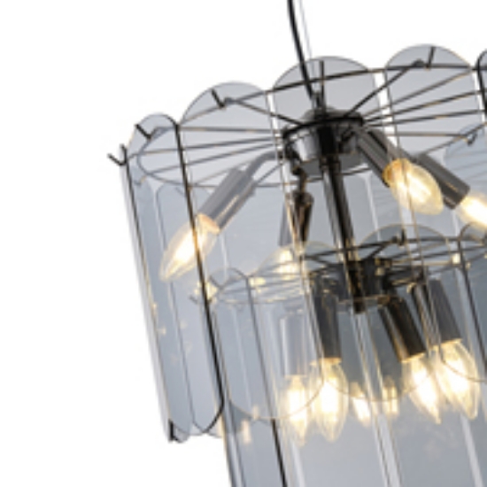 Imagine Lustră metalică-sticlă 8 lumini 8x14 max 8W 420x1500mm negru Arte Illumina MIRA