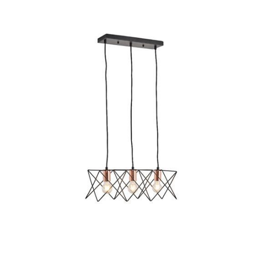 Imagine Lumină suspendată metalică 3 lumini 3XE27 max 15W 517X175X1240mm negru Arte Illumina Brawck