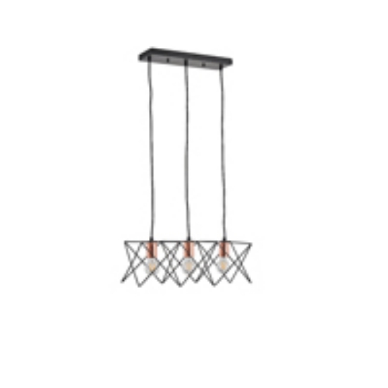 Imagine Lumină suspendată metalică 3 lumini 3XE27 max 15W 517X175X1240mm negru Arte Illumina Brawck