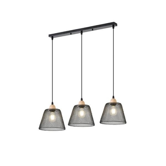 Imagine Lampa suspendată metalică 3 lumini 3XE27 Max 15W 760X200X1260mm neagră Arte Illumina NET