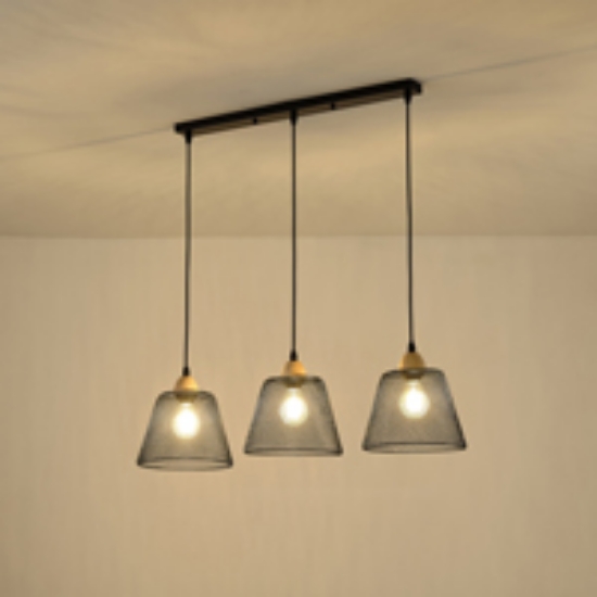 Imagine Lampa suspendată metalică 3 lumini 3XE27 Max 15W 760X200X1260mm neagră Arte Illumina NET