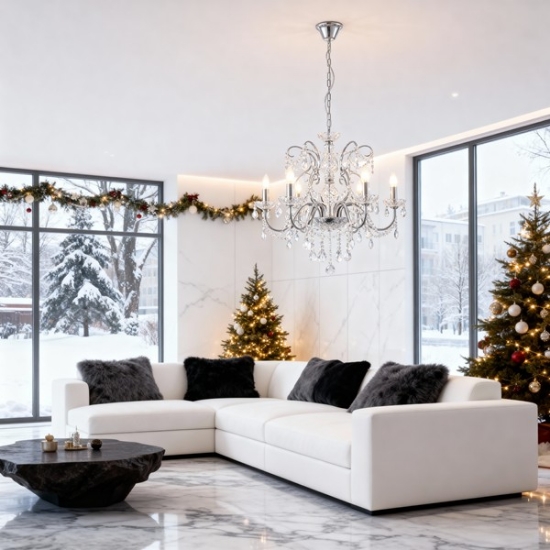Imagine Lampa suspendată metal-cristal 6 lumini 6XE14 max 8W 650x1560mm argintie Arte Illumina Heir