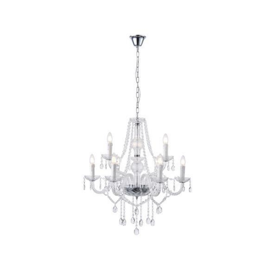 Imagine Lampa suspendată metal-cristal 9 lumini 9x14E Max 8W 710x1750mm argintie Arte Illumina Kristallo