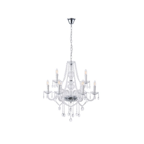 Imagine Lampa suspendată metal-cristal 9 lumini 9x14E Max 8W 710x1750mm argintie Arte Illumina Kristallo