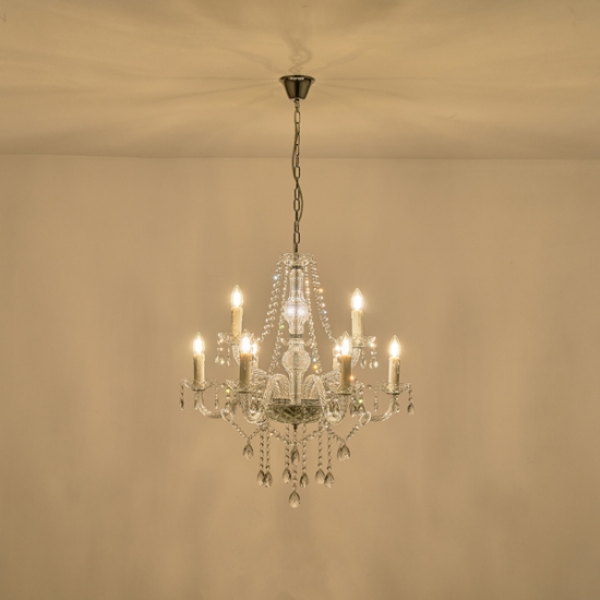 Imagine Lampa suspendată metal-cristal 9 lumini 9x14E Max 8W 710x1750mm argintie Arte Illumina Kristallo