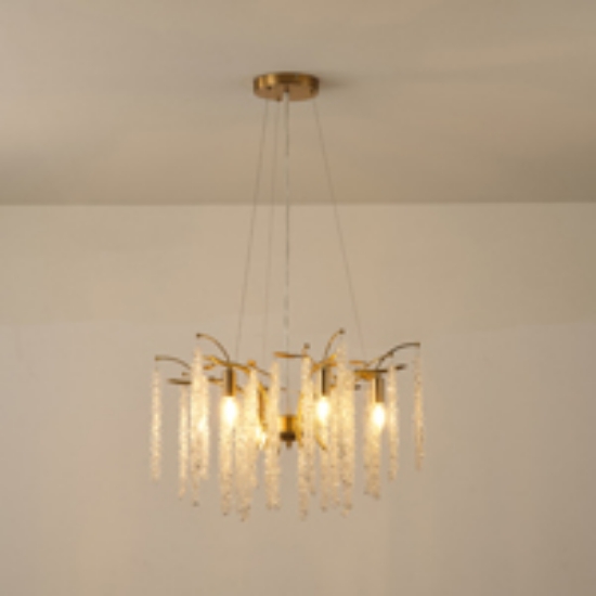 Imagine Lumină suspendată metal-sticlă 6 lumini 6XE14 max 8W 590X568mm aurie transparentă Arte Illumina Dynasty