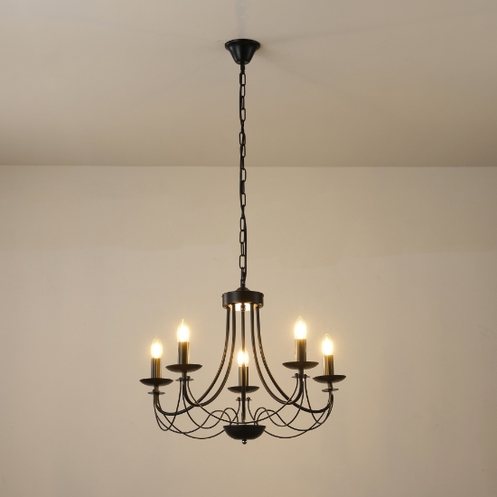 Imagine Lumină suspendată metalică 5 lumini 5xE14 8W 600x940mm neagră Arte Illumina Vault