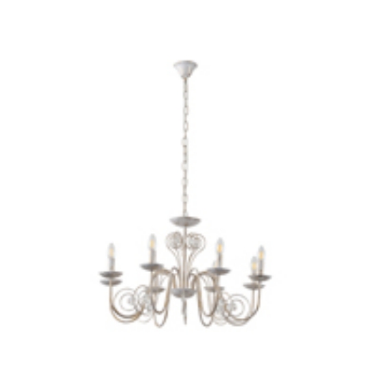 Imagine Lampa suspendată metal-sticlă 8 lumini 8XE14 alb-aurie Arte Illumina Duke