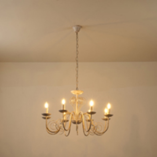 Imagine Lampa suspendată metal-sticlă 8 lumini 8XE14 alb-aurie Arte Illumina Duke