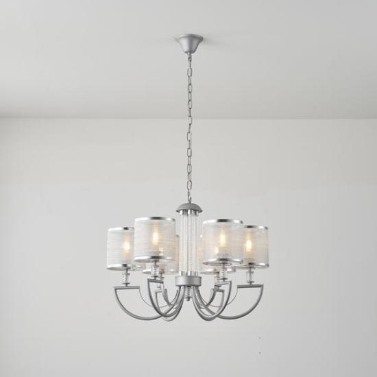Imagine Lumină suspendată metal-textil 6 lumini 6XE14 8W 630X1150mm argintie Arte Illumina Noble