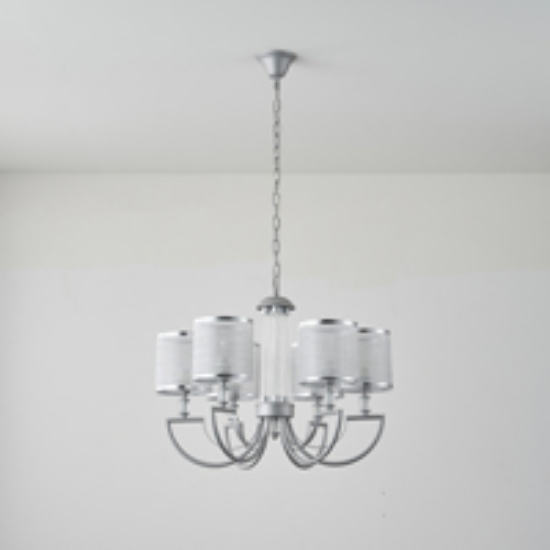 Imagine Lumină suspendată metal-textil 6 lumini 6XE14 8W 630X1150mm argintie Arte Illumina Noble