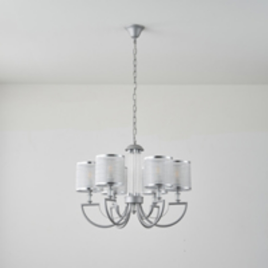 Imagine Lumină suspendată metal-textil 6 lumini 6XE14 8W 630X1150mm argintie Arte Illumina Noble