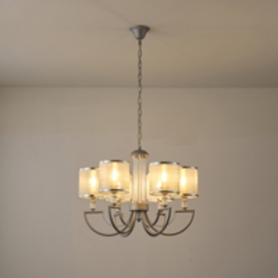 Imagine Lumină suspendată metal-textil 6 lumini 6XE14 8W 630X1150mm argintie Arte Illumina Noble