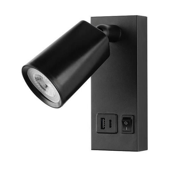 Imagine Lampa de citit pentru pat cu USB tip C metal-plastic LED 5W 450Lm 3000K 155X63X150mm neagră Arte Illumina C-LUX