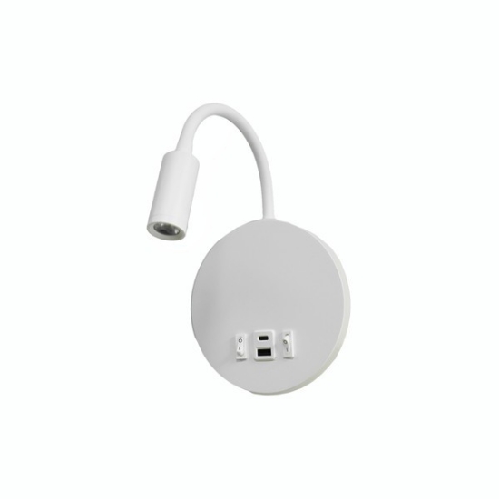 Imagine Aplica de citit montată pe perete cu două lumini din aluminiu 3+7W 160+700Lm 3000K 150x458mm cu USB tip C și suport alb Arte Illumina