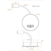 Imagine Aplica de citit montată pe perete cu două lumini din aluminiu 3+7W 160+700Lm 3000K 150x458mm cu USB tip C și suport alb Arte Illumina