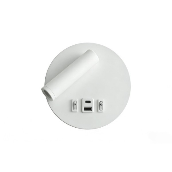Imagine Aplica de citit montată pe perete cu dublă lumină din aluminiu 3+7W 180+700Lm 3000K 150x70mm cu USB tip C alb Arte Illumina Atlas