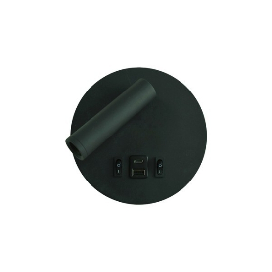 Imagine Aplicație de citit cu două lumini montată pe perete din aluminiu 3+7W 150+500Lm 3000K 150x70mm cu USB tip C negru Arte Illumina Atlas