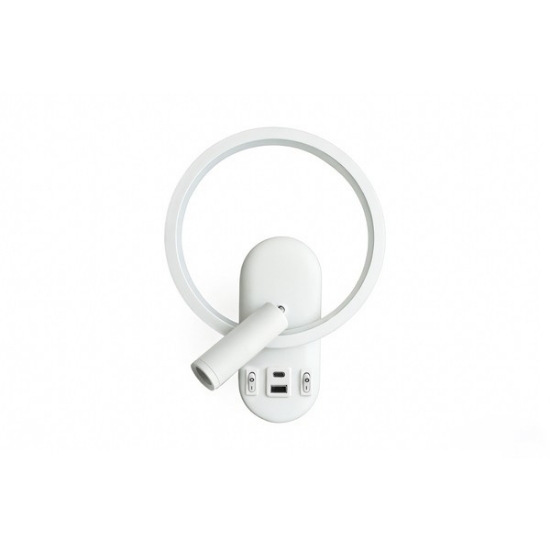 Imagine Aplica de citit montată pe perete cu două lumini din aluminiu 3+10W 150+600Lm 3000K 180x78x243mm cu USB tip C alb Arte Illumina Forma