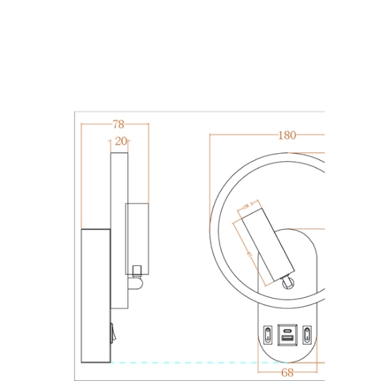 Imagine Aplica de citit montată pe perete cu două lumini din aluminiu 3+10W 150+600Lm 3000K 180x78x243mm cu USB tip C alb Arte Illumina Forma
