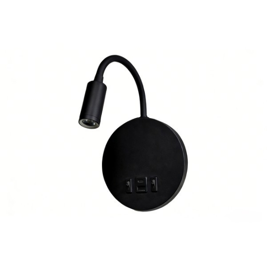 Imagine Aplica de citit montat pe perete cu dublă lumină din aluminiu 3+7W 150+500Lm 3000K 150x458mm cu USB tip C și suport negru Arte Illumina