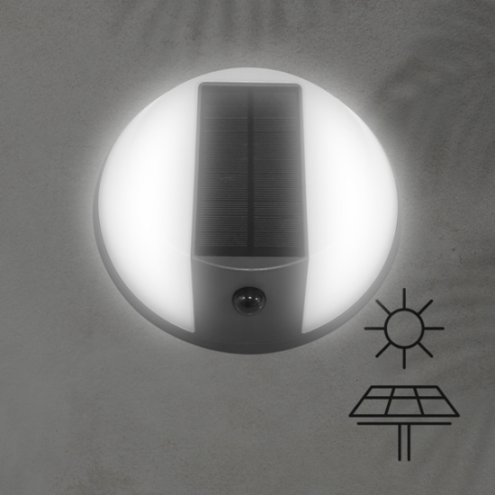 Imagine Aplica  de perete rotundă cu panou solar 5W 500Lm 4000K IP54 Negru Arte Illumina