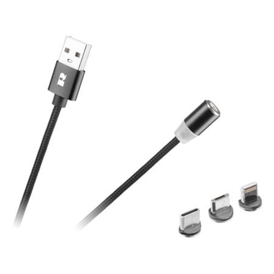 Imagine CABLU USB MAGNETIC 3 IN 1 100CM NEGRU REBEL