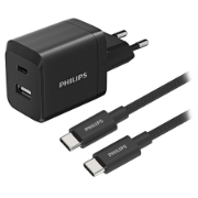 Imagine INCARCATOR RETEA DUAL USB-A USB-C 45W PHILIPS